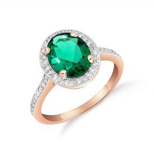 14K GOLD RING WITH  DIAMONDS & LAB. Oval Emerald